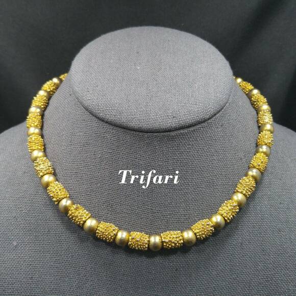 Trifari Brutalist Beaded Choker Necklace, Gold Plate, 1960s Vintage Jewelry - Picture 1 of 10